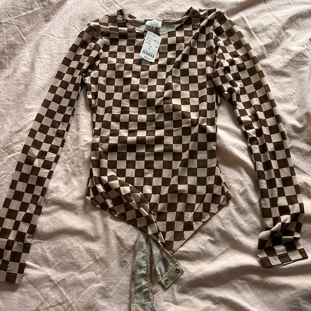NWT. Semi-sheer checkered bodysuit